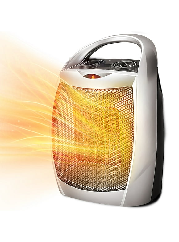 LHRIVER Compact 1500W/750W Space Heater with Thermostat - ETL Certified Ceramic Portable Heater Fan, Ideal for Home/Dorm/Office/Kitchen, Silver