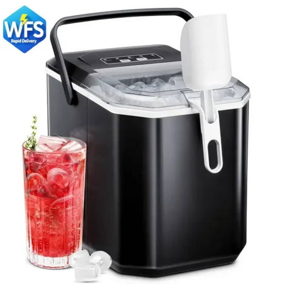 LHRIVER Countertop Ice Maker, Portable Ice Machine with Handle, 26Lbs/24H, 9 Cubes Ready in 8 Mins, with Ice Scoop and Basket, for Home/Office/Bar/Party (Black)