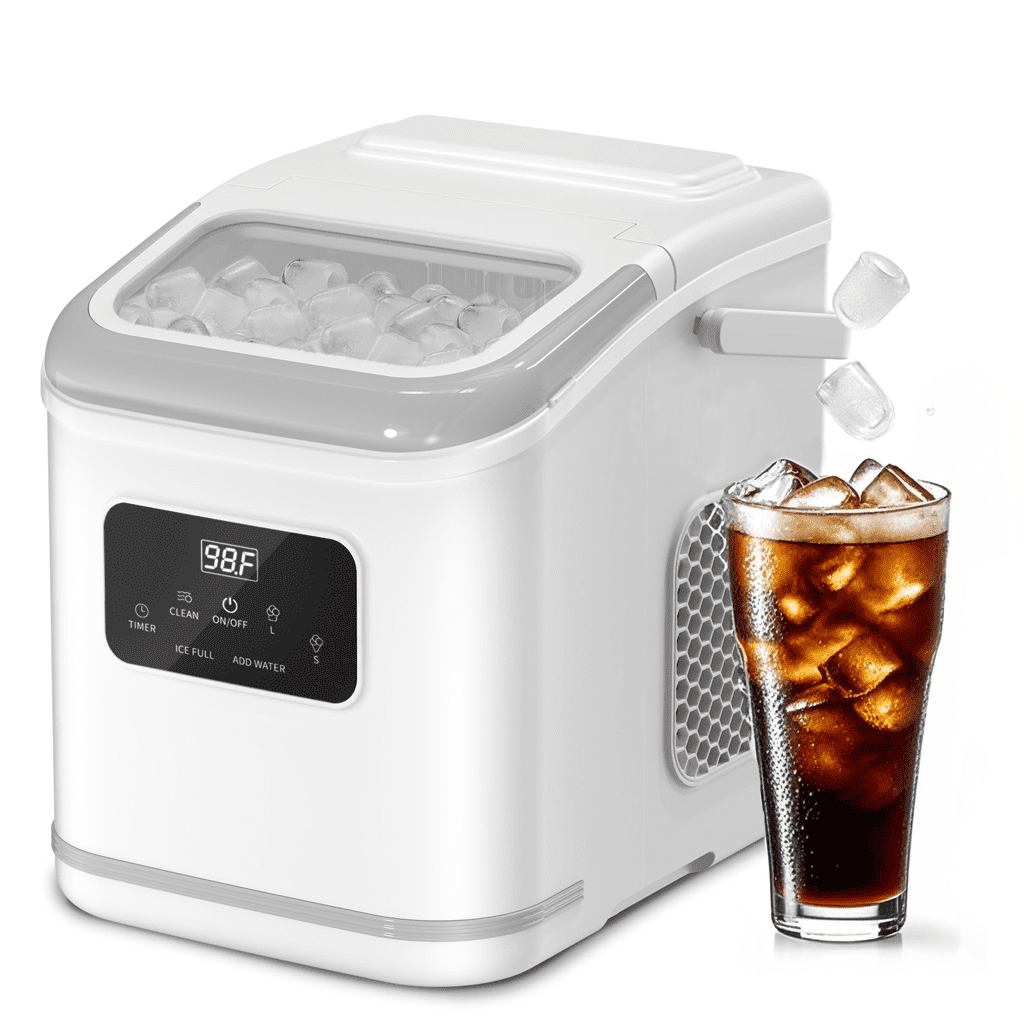 LHRIVER Countertop Ice Maker, Self-Cleaning Portable Ice Maker Machine with Handle, 9 Bullet-Shaped Ice Cubes Ready in 6 Mins, 26Lbs/24H with Ice Scoop and Basket with Digital Screen, White - Walmart.com