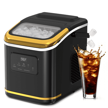 LHRIVER Countertop Ice Maker, Self-Cleaning Portable Ice Maker Machine with Handle, 9 Bullet-Shaped Ice Cubes Ready in 6 Mins, 26Lbs/24H with Ice Scoop and Basket with Digital Screen, Black