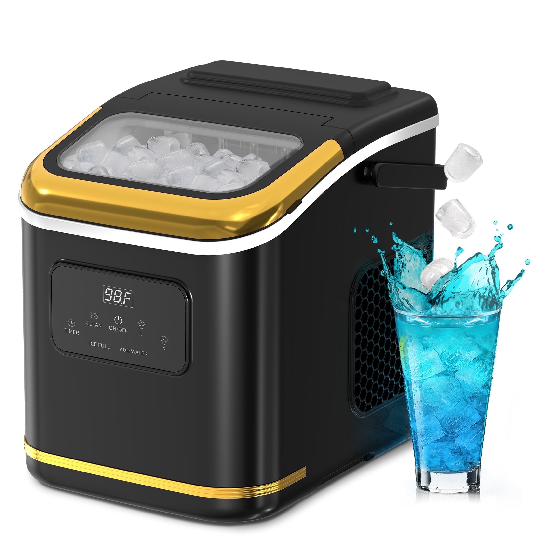 LHRIVER Compact Countertop Ice Maker, 9 Bullet Ice Cubes in 6 Mins, 26Lbs/24H, Self-Cleaning, Black
