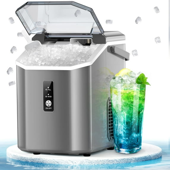 LHRIVER Countertop Nugget Ice Maker, 35Lbs/24H, Soft Chewable Ice, Ice Scoop, Self-Cleaning, Gray