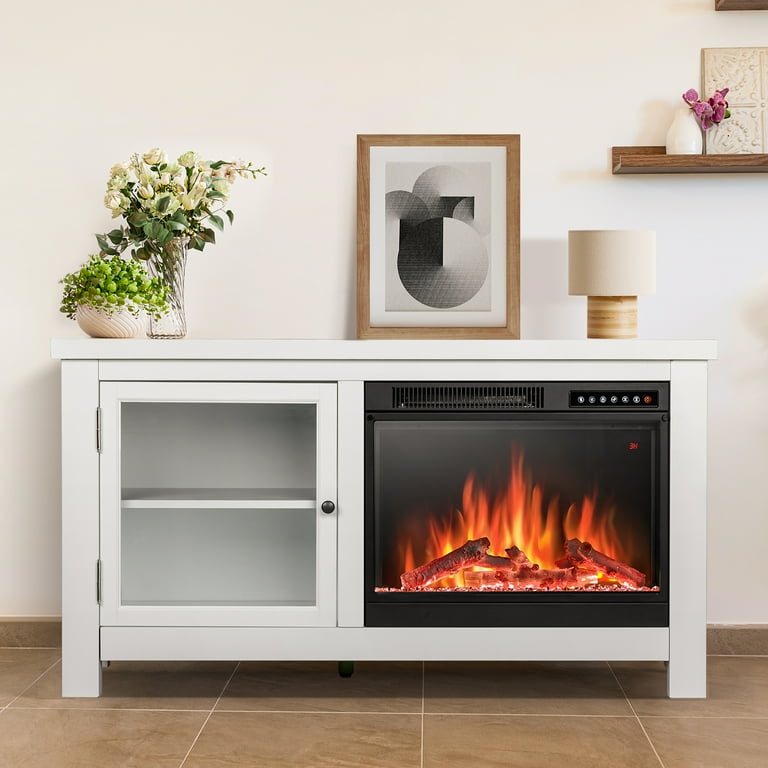 Electric Fireplace 48 Freestanding Fireplace Mantel with Log Remote Control 750W 1500 Adjustable LED Flame Fireplace TV Stand White Ebern