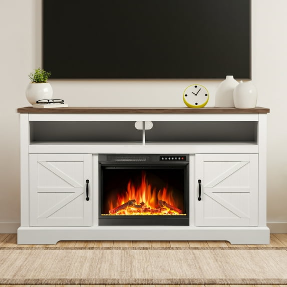 Electactic Electric Fireplace, 60"Heater Wooden Surround Firebox, Adjustable LED Flame, Remote Control, 750W-1500W, Fireplace TV Stand (Walnut)