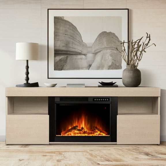 Electactic Free Standing Fireplace, Remote Control, 60'', Electric Fireplace Mantel, Adjustable Real 3D Flame Brightness LIGHTOAK