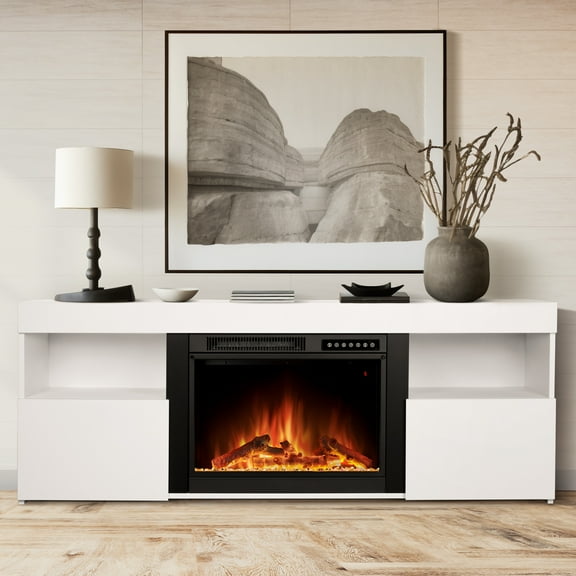 Electactic Free Standing Fireplace, Remote Control, 60'', Electric Fireplace Mantel, Adjustable Real 3D Flame Brightness White