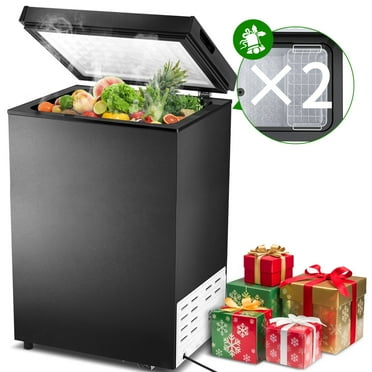 LHRIVER Mini Freezer Chest 3.5 cu ft, Deep Freezer & Side Handle, Compact Freezer with 7 Gear Adjustable Temperature, Removable Storage Basket, Black