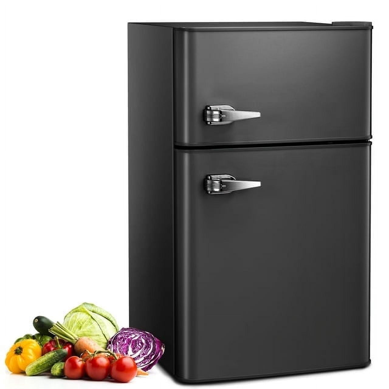 LHRIVER Mini Refrigerator 3.2Cu.Ft Compact Fridge 2-Double Doors with a Freezer Low Noise Defrost Storage of Beverages Vegetables and Fruits for Home Office Dorm