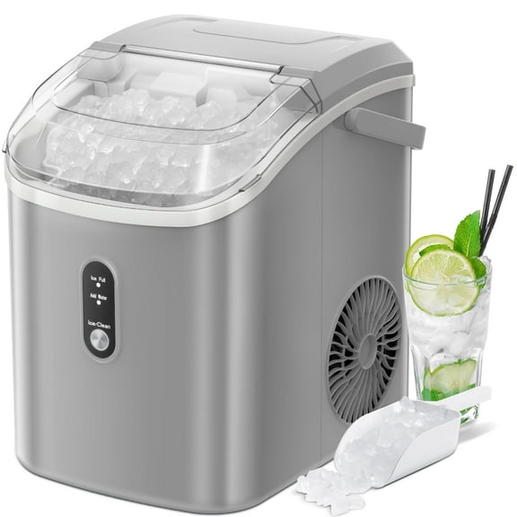 Electactic Nugget Ice Maker Countertop, 35lbs/24H, Self-Cleaning, Pebble Portable Ice Machine with Handle (Grey)