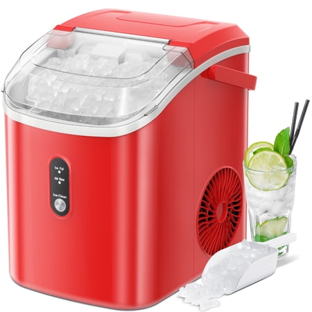 Electactic Nugget Ice Maker Countertop, 35lbs/24H, Self-Cleaning, Pebble Portable Ice Machine with Handle (Red)