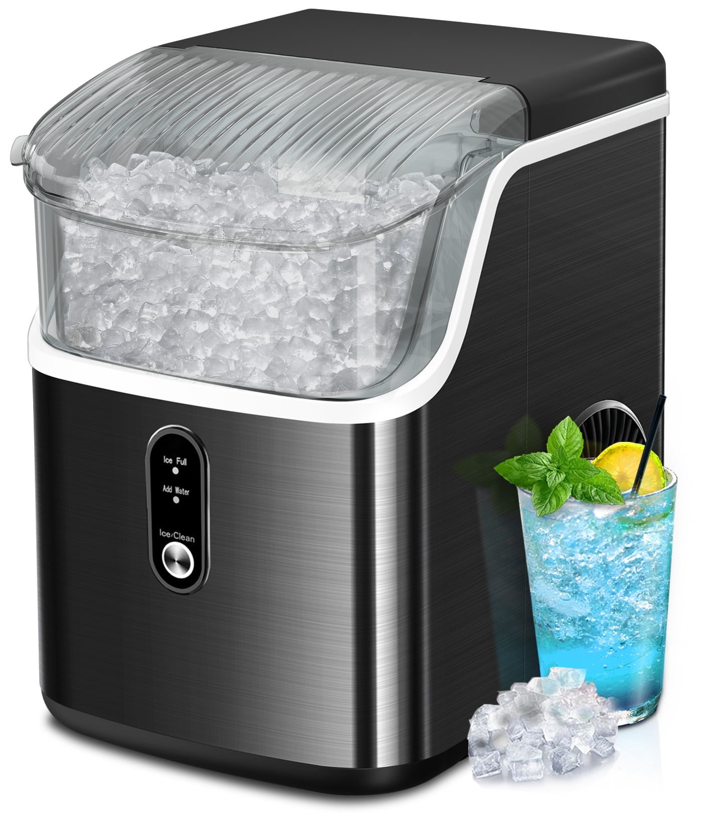 LHRIVER Nugget Ice Maker Countertop, 35lbs/24H with Self-Cleaning Function, Portable Sonic Ice Machine for Home/Office Stainless Steel Black - Walmart.com