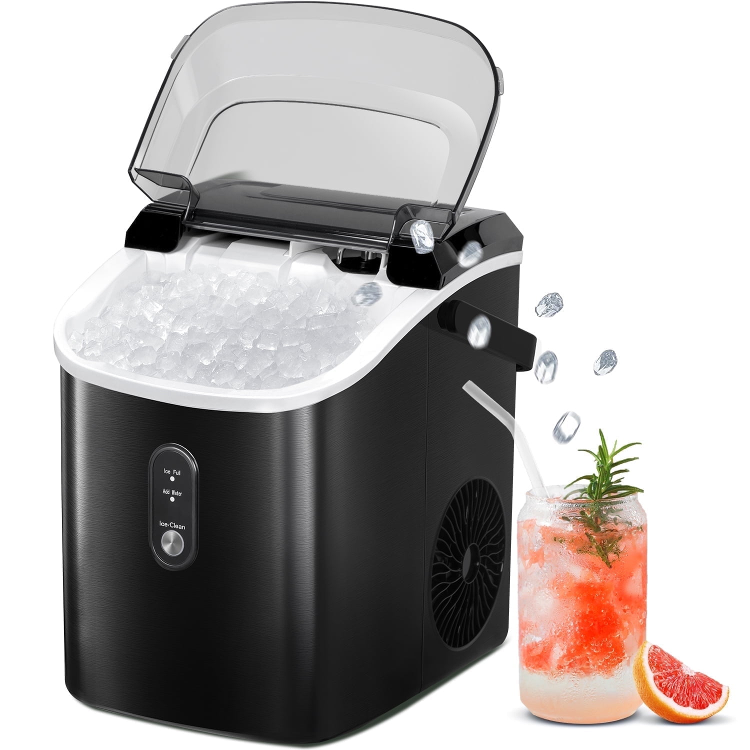 Black Stainless Steel Portable Nugget Ice Maker for Countertop