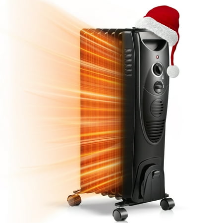 Electactic Oil Filled Radiator Space Heater, Adjustable Thermostat, Room Heater (Black)