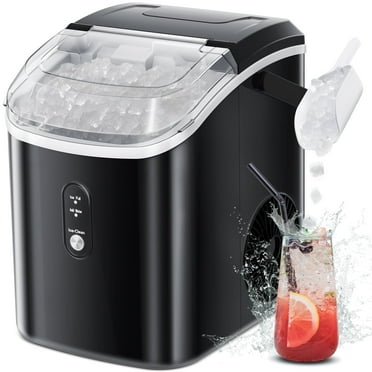 LHRIVER Nugget Ice Maker Countertop, 35lbs/24H, Self-Cleaning, Pebble Portable Ice Machine with Handle (Black)