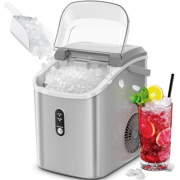 Electactic Portable Nugget Ice Maker Countertop, Self-Cleaning Function, 35lbs/24H, for Home/Office/Party Stainless Steel--Gray