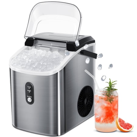 LHRIVER Stainless Steel Nugget Countertop Ice Maker with Soft Chewable Ice, 34Lbs/24H, Self-Cleaning, Silver