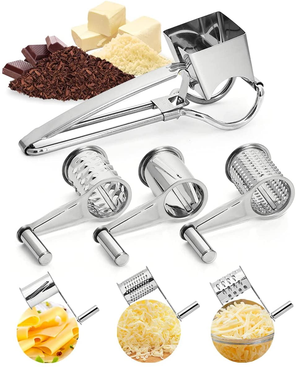 LHS Hand-Cranked Rotary Cheese Grater, Stainless Steel Slicer