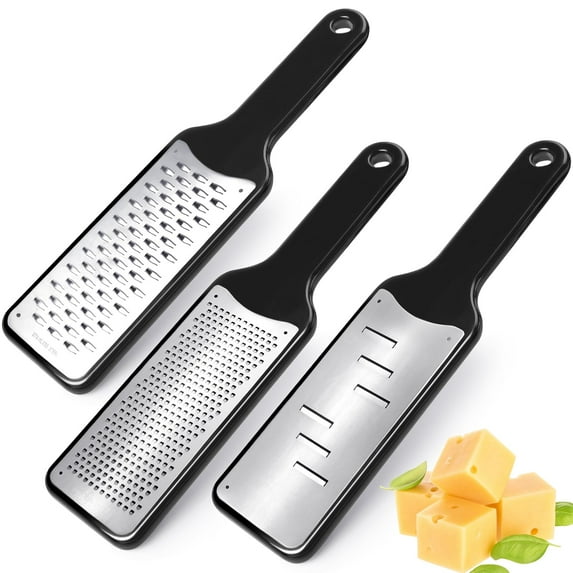 LHS Lemon Zester Grater Set of 3 - Cheese Grater Kitchen Tool for Parmesan Cheese, Ginger, Nutmeg, Chocolate, Vegetables, Stainless Steel Cheese Shredder(Fine & Ribbon & Coarse Blades) C104