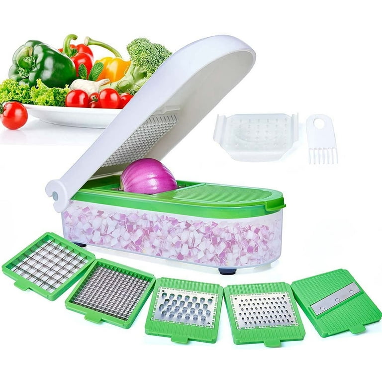LHS Vegetable Chopper Slicer 7 in 1 Veggie Chopper Dicer Cutter  Multifunctional Food Chopper Onion Chopper Salad Potato Cutter Vegetable  Chopper with Container -Green Green-7 in 