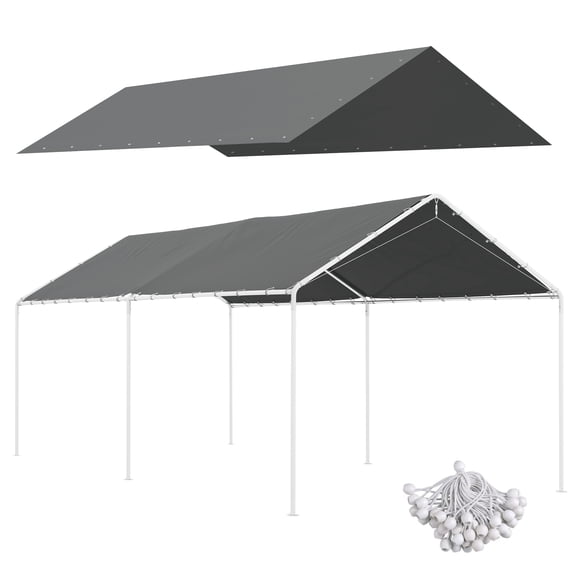 LHSHID 10'x20' Carport Replacement Top Canopy Cover,UV Resistant and Water Resistant Car Port Portable Garage Tent Cover with Ball Bungee Cords,Dark Gray,Only Cover