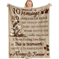 LHSHID 10th Anniversary Tin Gifts Blanket 10th Wedding Gift for Wife Husband 10 Year Anniversary Wedding Gifts for Him Her Couples 10 Year Anniversary Decorations Blanket 50x60in