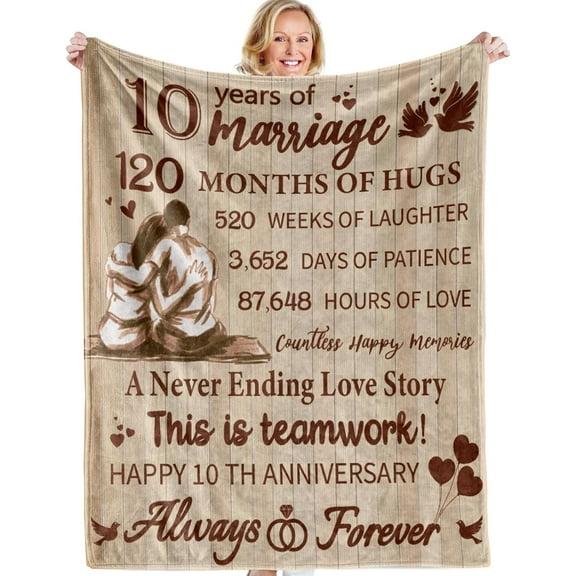 LHSHID 10th Anniversary Tin Gifts Blanket 10th Wedding Gift for Wife Husband 10 Year Anniversary Wedding Gifts for Him Her Couples 10 Year Anniversary Decorations Blanket 50x60in