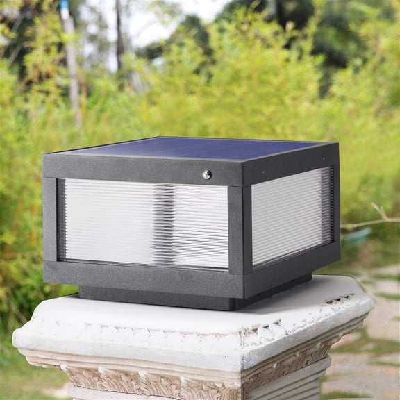 LHSHID 12" Black Solar Powered LED Post Cap Light,Modern Outdoor LED Fence Light for Pathways,Decks,and Patios (1-Pack)