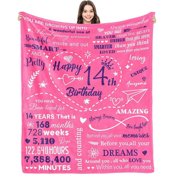 LHSHID 14 Year Old Girl Gifts for Birthday Blanket Happy 14th Birthday Decorations for Girls Daughter Granddaughter Sister 60"x80"