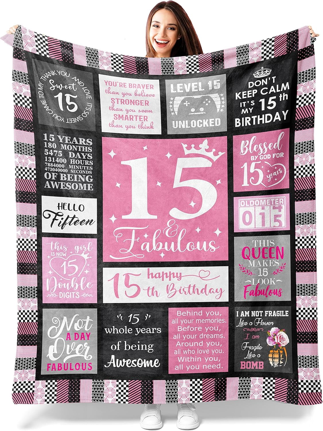 LHSHID 15 Quinceanera Gifts Blanket Gifts for 15 Year Old Girls 15 Year ...