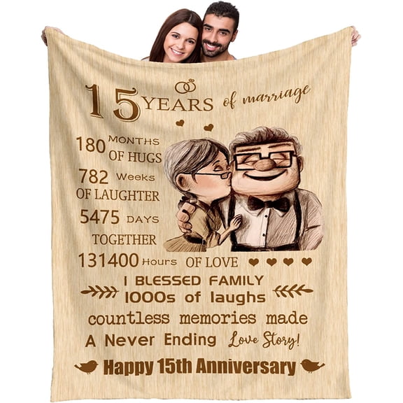 LHSHID 15th Anniversary Blanket Gifts Wedding for 15th 15 Years of Marriage Gift for Wife Parents Friends Warm 15th Wedding Idea Valentine's Day Gift Idea 50"x60"