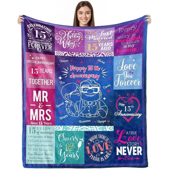 LHSHID 15th Anniversary Wedding Gift 15th Wedding for Her 15 Year Anniversary for Couples Wife Husband Best Anniversary Blanket Present Blanket 50x60in