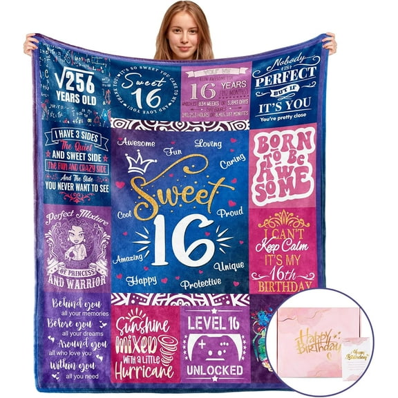 LHSHID 16th Birthday Gifts for Girls with Gift Box Sweet 16 Gifts for Girls Gifts for 16 Year Old Girls 16th Birthday Gift Ideas Sweet Sixteen Birthday Decorations Gifts Throw Blanket 50"x60"