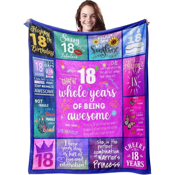 LHSHID 18th Birthday Gifts for Girls 18th Birthday Decorations for Girl Blanket Gifts for 18 Year Old Girl Gifts for Daughter Bestie Sister 18th Birthday Gift Ideas 18th Bday Decor 30x40in