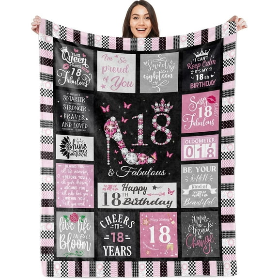 LHSHID 18th Birthday Gifts for Girls 18th Birthday Decorations for Girls Blanket 18th Birthday Gift Ideas for 18 Year Old Girl Gift for Daughter Bestie Sister 18th Gift Ideas Decor Throw Blankets