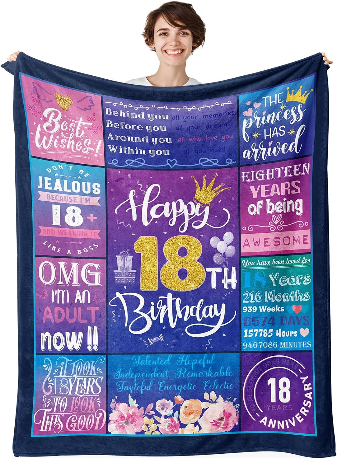 LHSHID 18th Birthday Gifts for Girls Birthday Decor Purple 350gsm Plush ...