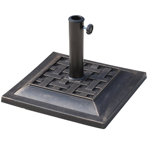 LHSHID 20 lbs Patio Market Umbrella Base Stand Resin Parasol Holder Square with Beautiful Decorative Pattern Easy Setup,for 1.5",1.89" Pole,for Beach,Lawn,Deck,Backyard,Garden,Bronze