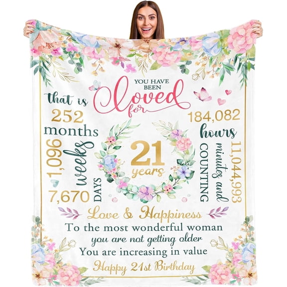 LHSHID 21st Birthday Gifts for Her 21st Birthday Decorations for Her 21st Birthday Gift Ideas Happy 21st Birthday Gifts Best gifts for 21 Year Old Female Daughter Sister Blanket 50"x60"