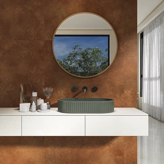 LHSHID 23.6''Concrete Vessel Oval Modern Dark Green Bathroom Sink