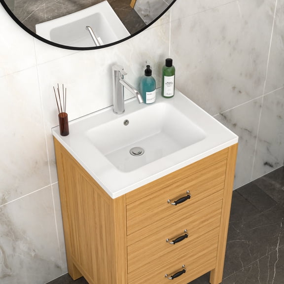 LHSHID 23.63"x18.63"White Rectangular Single Vanity Top with 1 Faucet Hole and Overflow(Sink Only)