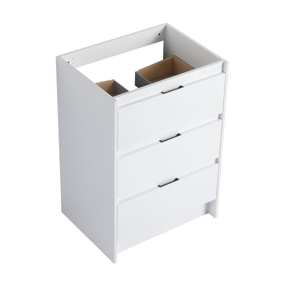 LHSHID 24"Freestanding Bathroom Cabinet,3-Soft Close Drawers,Glossy White,(KD-Packing)(Only Vanity)