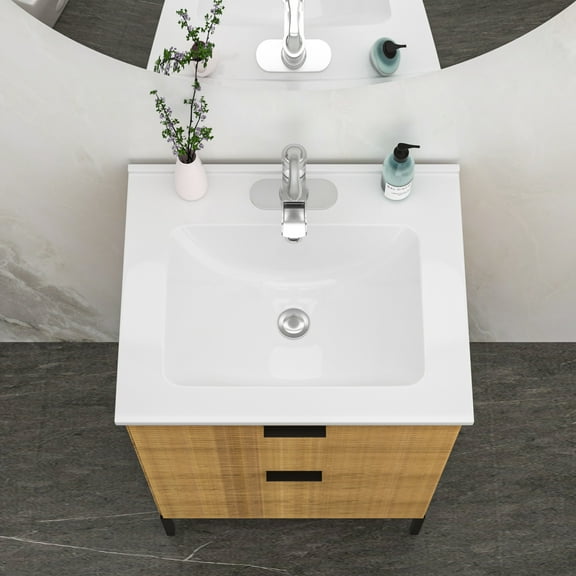 LHSHID 24"x19.7"White Rectangular Single Vanity Top with 1 Faucet Hole and Overflow(Sink Only)