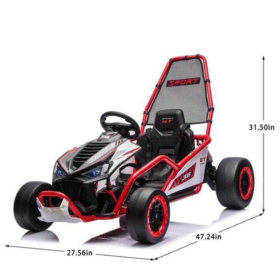 LHSHID 24V 400W Electric Drift Go bicycle with Roll Cage, EVA Tires, Rear Suspension, 5-Point Safety Harness, Music, Bluetooth, for Ages 6-12, Multicolor Finish