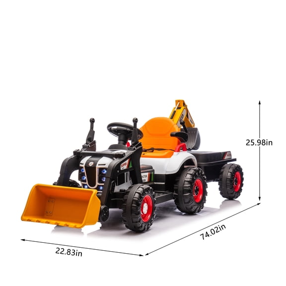 LHSHID 24V Electric Tractor with 4-in-1 Construction Attachments, Parent Remote Control, 3 Speeds, Built-in Music, and LED Tail Light, Green