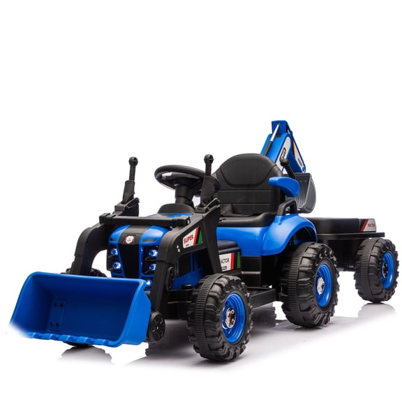 LHSHID 24V Ride-On Electric Tractor Toy with 4-in-1 Construction Attachments (Excavator,Dump Truck Bulldozer) w/Parent Remote Control,3-Speed Adjustable,Built-in Music Player,LED Tail-light