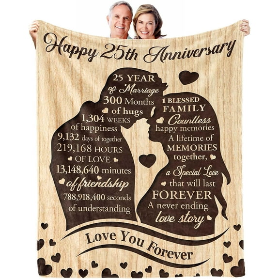 LHSHID 25th Anniversary Blanket Gifts Anniversary Wedding Gifts for Couple 25th Silver Anniversary Marriage Gifts 25 Year Anniversary Marriage Gifts for Husband Wife Dad Mom Throw Blanket 60"x80"