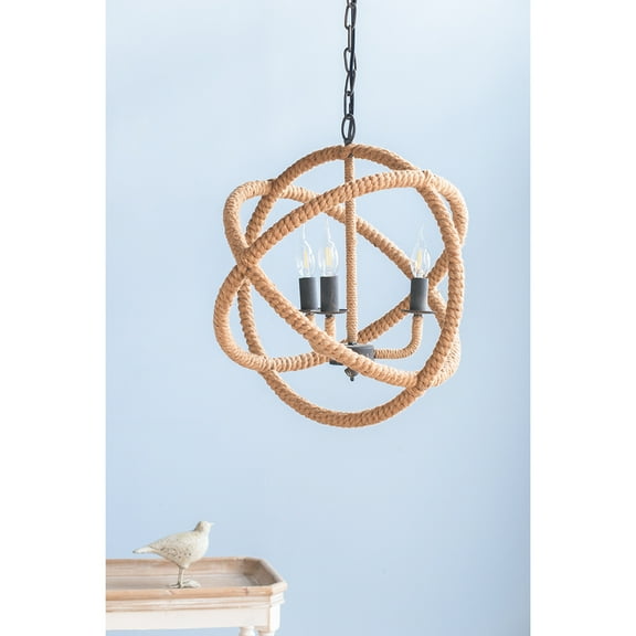 LHSHID 3-Light Farmhouse Chandelier,Rope Chandelier Globe Hanging Light Fixture with with Adjustable Chain for Kitchen Dining Room Foyer Entryway,Bulb Not Included