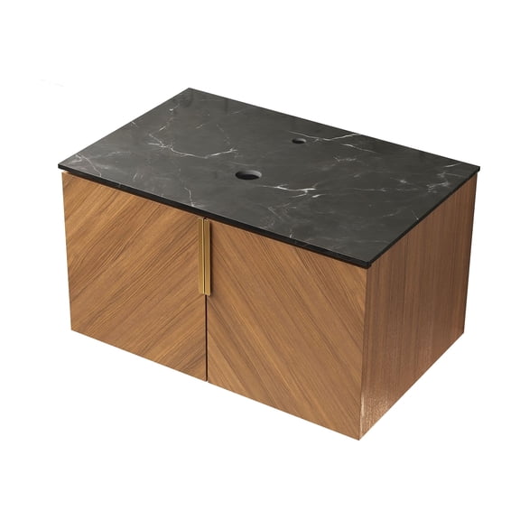 LHKJ 30in Black Stone Countertop, Brown Oak Cabinet, No Basin