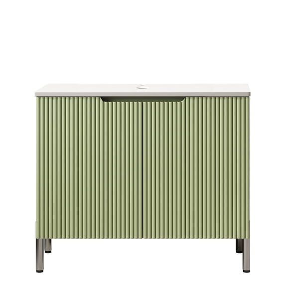 LHSHID 30"Freestanding White Artificial Stone Countertop and Green Cabinet with Two Doors,NO Basin,NO Faucet and Sink Cover