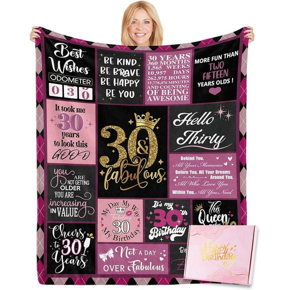 LHSHID 30th Birthday Gifts for Her with Gifts Box 30 Year Old Birthday Gifts for HerWoman 30th Birthday Decorations Gifts 30th Birthday Gifts Ideas Throw Blanket 30"x40"