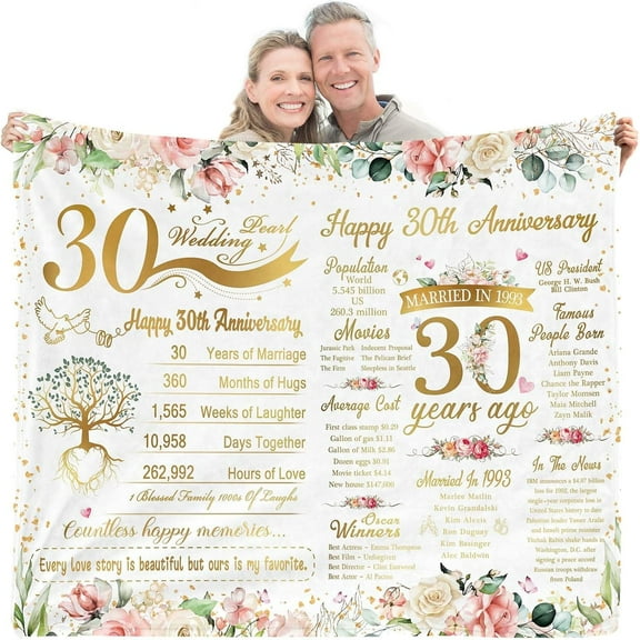 LHSHID 30th Wedding Anniversary Blanket 30 Years of Marriage Gifts for Couple Best 30th Anniversary Wedding Gifts for Yess Friends GrandYess Anniversary Decorations Throw Blanket Present 50x60in